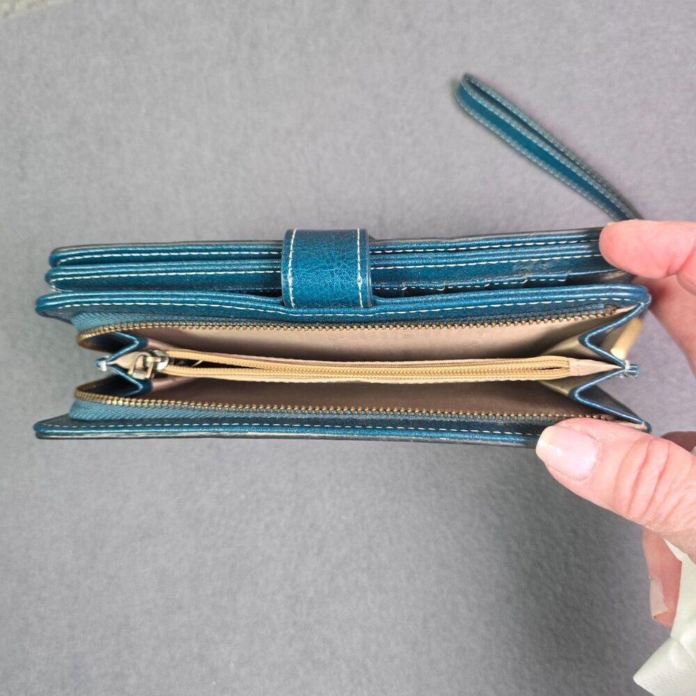 SENDEFN Wallet Leather Bifold Organizer Teal RFID Snap Zip Card Holder - Picture 10 of 15